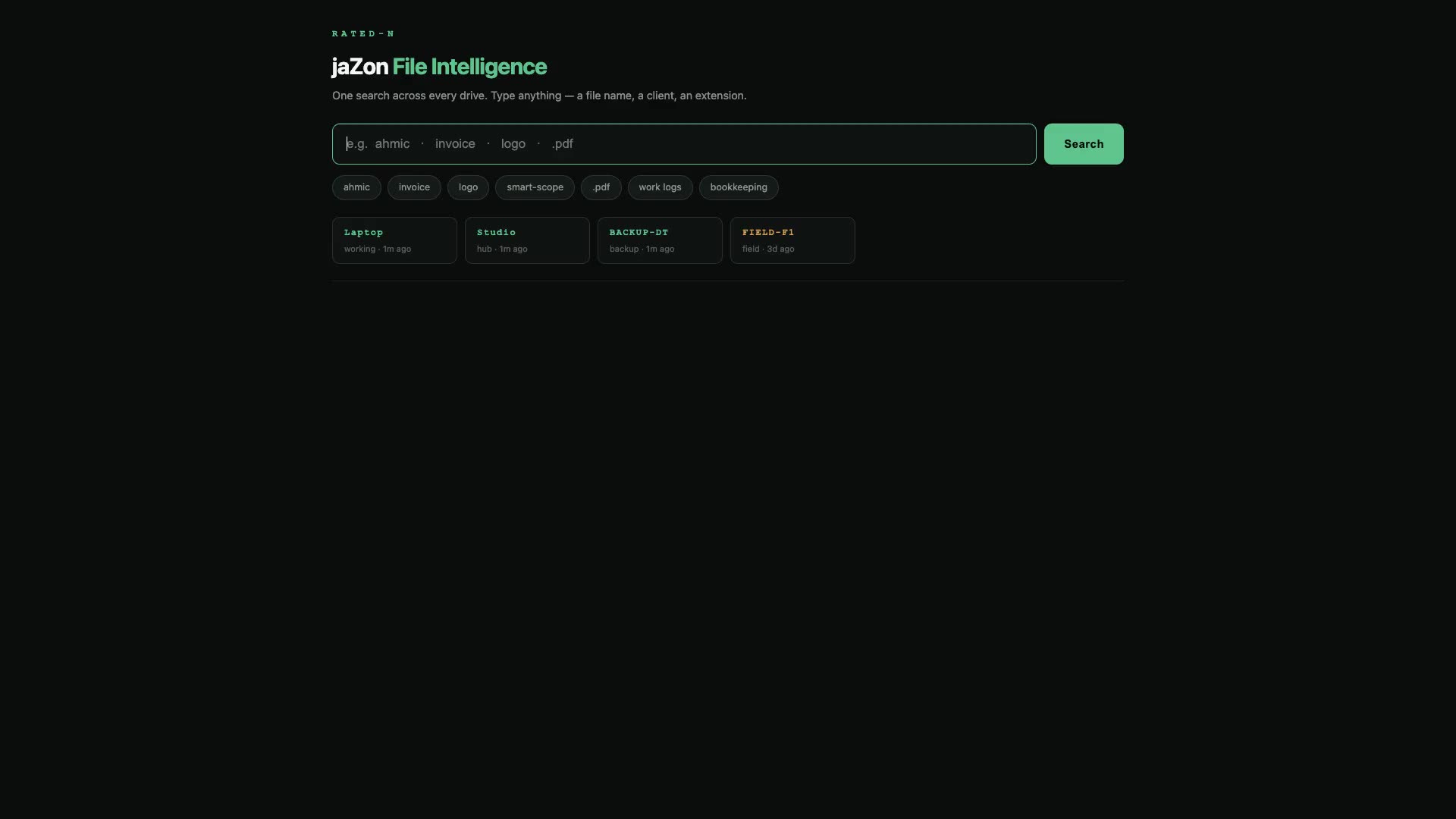 jaZon File Intelligence search box that searches every drive at once
