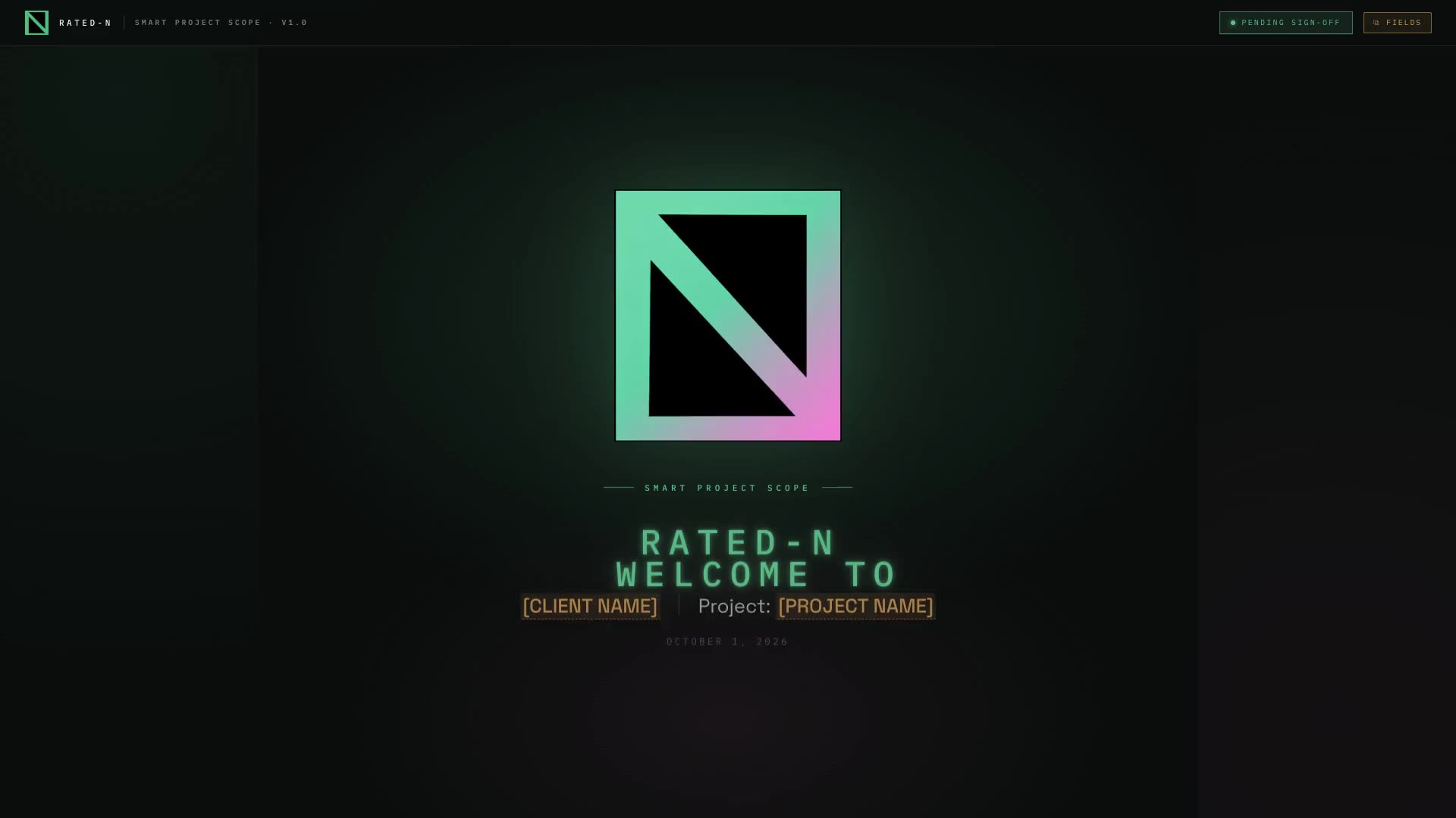 A Rated-N smart project scope opening screen with the client and project name
